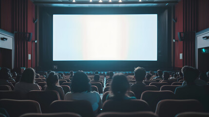 Obraz premium A movie theater showcases a large screen with people