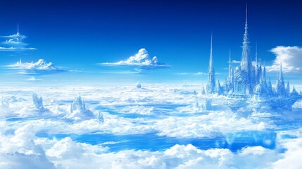 Fototapeta premium Cloud City A Celestial Castle in the Sky