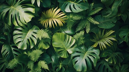 Fototapeta premium Lush Green Tropical Foliage Background Texture