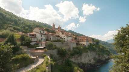 Naklejka premium beautiful village in summer hot day