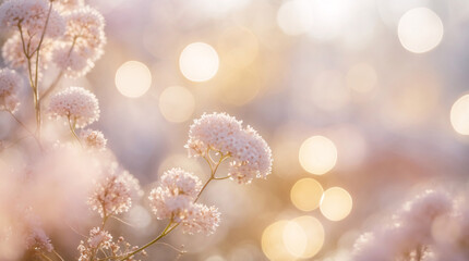 Fototapeta premium Beautiful close up photo of a flower with afternoon bokeh lighting in soft pink and orange tones