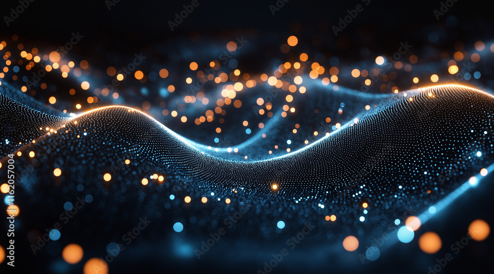 Aufkleber black background with intricate white dot wave resembling digital sound waves or data flow. dense pa