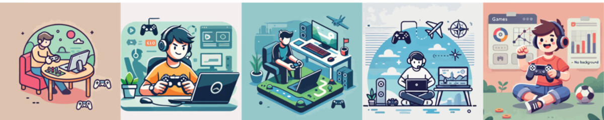 Vector collection of people playing games