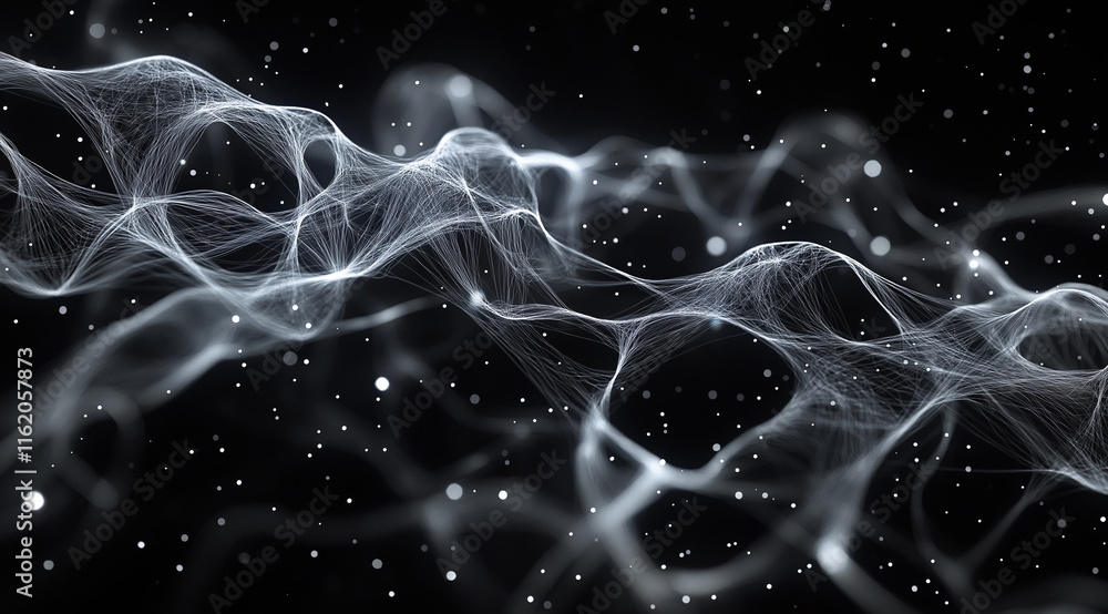 Aufkleber black background with intricate white dot wave resembling digital sound waves or data flow. dense pa