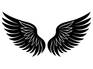 angel wings black silhouette vector, Simple silhouette Design vector icon with white background	