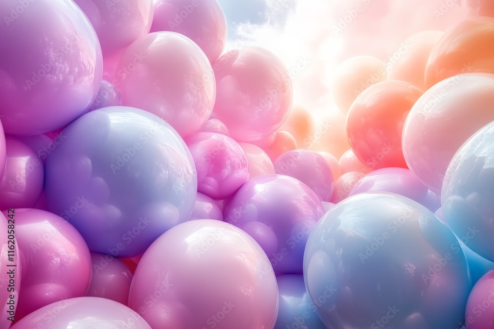 Aufkleber Colorful clusters of translucent spheres create a whimsical and playful atmosphere in a bright setting