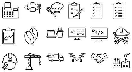 Technology and Creative Media Industry Line Art Icons