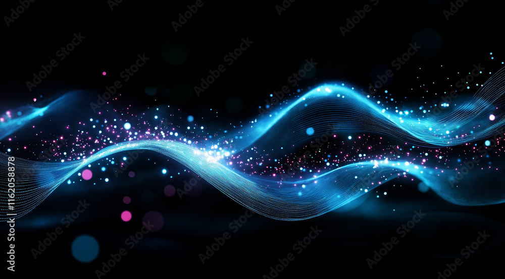 Aufkleber black background with intricate white dot wave resembling digital sound waves or data flow. dense pa