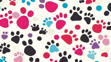 Colorful Paw Prints Pattern Background Design