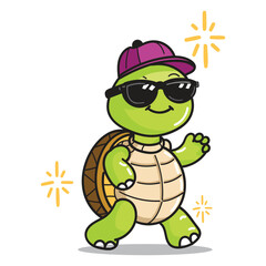 Cute Turtle Cartoon with Sunglasses and Simple Hat good for Sticker, Meme, Design Element