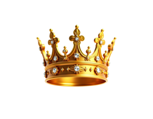 Golden 3D king crown isolated on transparent background. Crown PNG