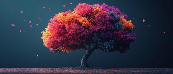 A tree formed from a brain with colorful flowers, highlighting mental health awareness for epilepsy and Alzheimer s, created using generative AI techniques