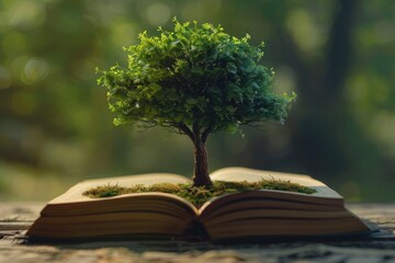 Tree of knowledge on book for world philosophy and literacy day concept