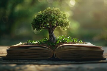Tree of knowledge on book for world philosophy and literacy day concept
