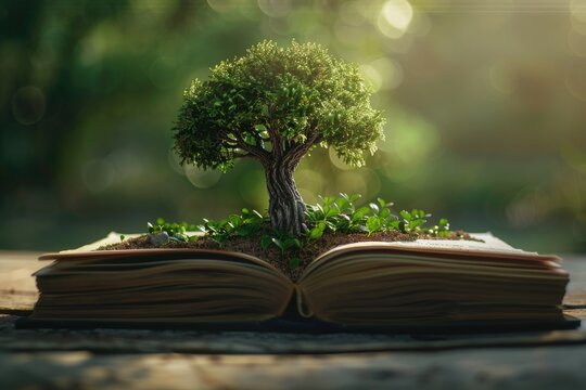 Tree of knowledge on book for world philosophy and literacy day concept
