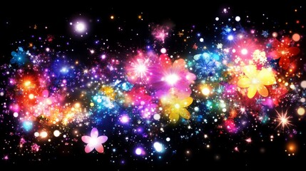 Cosmic Bloom Fireworks of Floral Light and Stars
