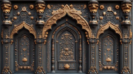 Obraz premium Intricate Dark Wood Paneling with Gilded Accents