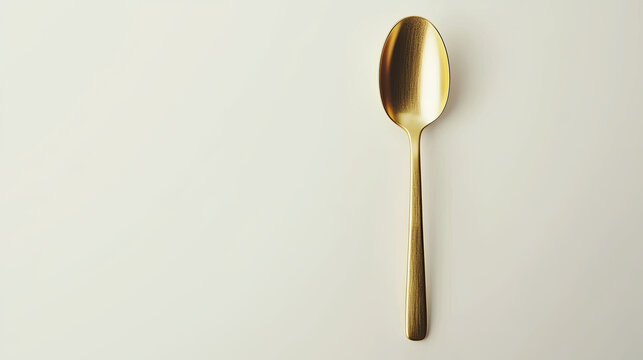 Golden Spoon Isolated on White Background, Elegant and Shiny Design, Smooth Curves and Polished Finish, Luxurious and Refined Visual, Perfect for Culinary, Tableware, and Sophisticated Concepts