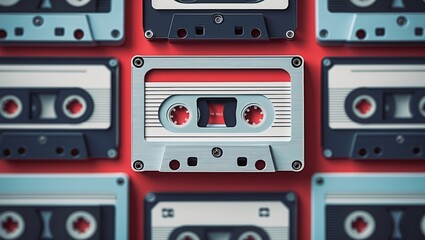 Obraz premium Vintage Cassette Tapes on Red Background