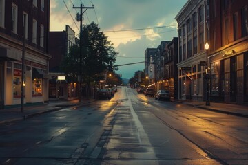 Fototapeta premium An empty steet in the evening in Lexington Kentucky USA