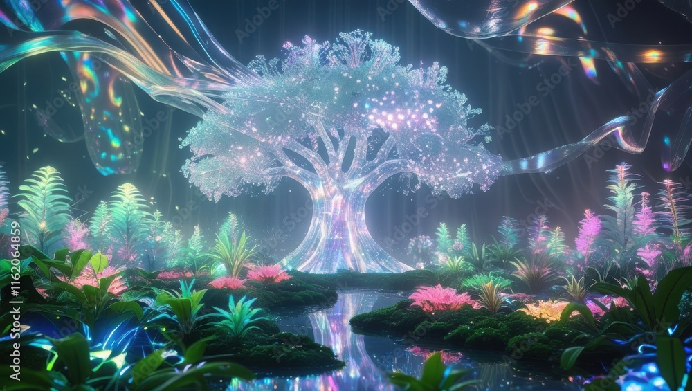 Poster luminescent tree enchanting a glowing forest