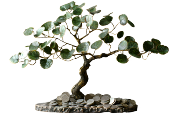 Money tree made by leaf and coin