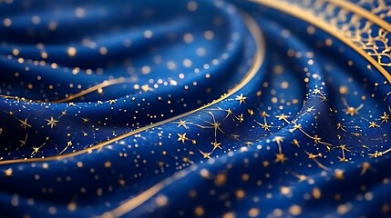 Blue Fabric Draped with Golden Stars and Accents