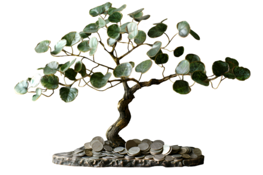 Money tree made by leaf and coin