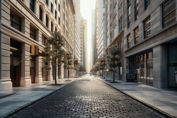 Obraz premium Desolate city street in financial district.