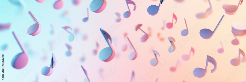 Poster Colorful 3D music notes dancing in an abstract background creating a joyful and vibrant atmosphere. Generative AI