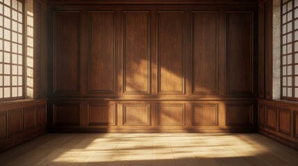 3D illustration. Extra large background wooden cabinet wall