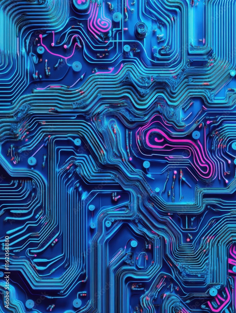 Poster abstract brain form electronic circuits lines pattern. point connecting network on blue background