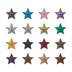 Obraz premium Set of assorted color stars transparent background element graphic art design blue pink purple mauve symbols