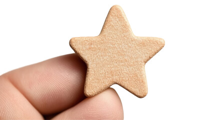 Hand holding wooden star transparent background creative still life minimalist design close-up natural aesthetics