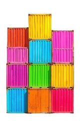 Colorful shipping containers stacked urban area image with transparent background bright environment aerial view modern concept