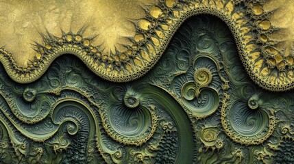 Abstract Green And Gold Fractal Art Landscape