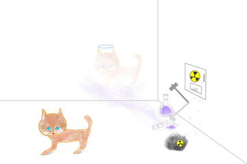 This is an experiment in quantum mechanics.
 It is a fictitious experiment in which Schrödinger refuted Bohr.
It is an astonishing situation in which the same cat is alive yet dead at the same time.
