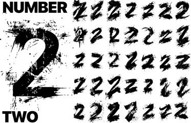 Vector number Two. Many variations of the number 2 on a white background.