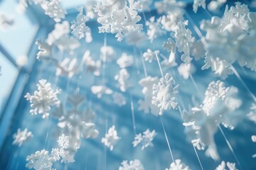 white snowflakes in blue room