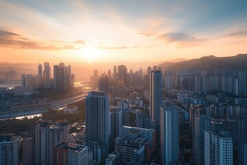 Fototapeta premium Aerial view of modern buildings in Ningbo China.