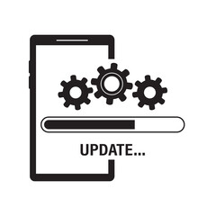 Refresh button, update Status symbol, Updating system software. Simple black icon. Upgrade and loading system process. Application upgrading progress on mobile phone screen