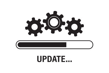Refresh button, update Status symbol, Updating system software. Simple black icon or banner. Upgrade and loading system process. Application upgrading progress