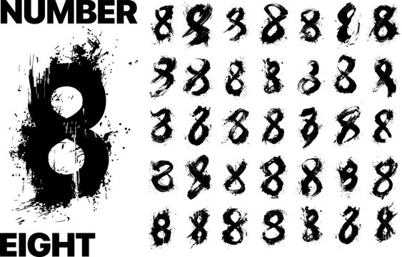 Vector number Eight. Many variations of the number 8 on a white background.