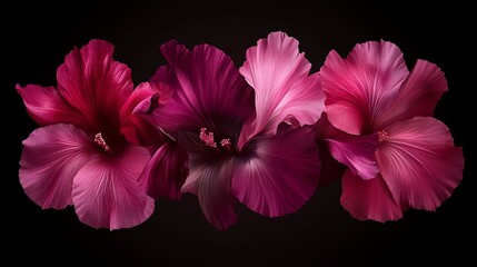 Fototapeta premium Dark Background Hibiscus Bloom Quartet Closeup