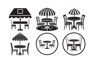 Restaurant Table and Chair with Beautiful Shade Silhouette Vector Art, Elegant Dining Illustration.