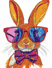 Illustration of a cute bunny wearing glasses. Vector t-shirt design