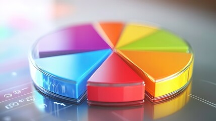 Fototapeta premium A colorful pie chart representing data segments, showcasing various categories in a visually appealing manner, ideal for presentations or analytical purposes.