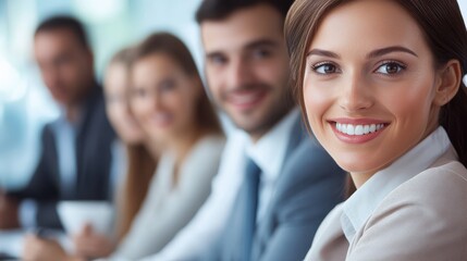 Fototapeta premium Employees smile during a strategic meeting of a startup of young workers.
