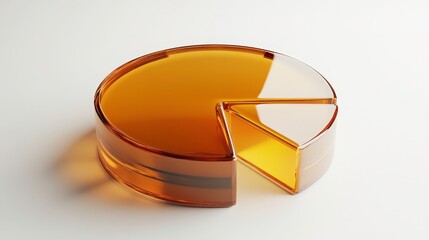 Fototapeta premium A glossy, amber-colored pie chart with a segment removed, symbolizing data representation or analysis.