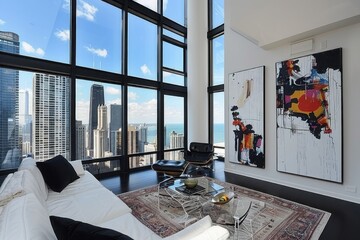 Stunning Chicago Cityscape View from Luxurious Penthouse Apartment